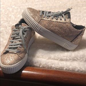 P448 rose gold snakeskin sneakers